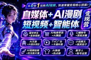AI变现实战课:自媒体+AI漫剧+短视频+智能体全流程创作(国学养生/电商带货/口播/数字人)